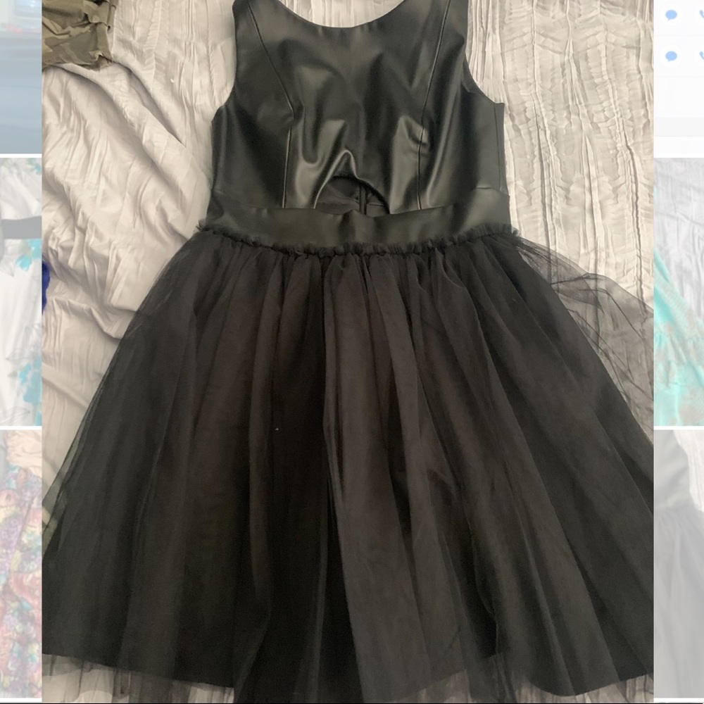 BCBG Black fake leather and lace dress Size 2